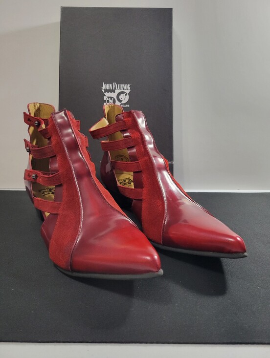 John Fluevog Shoes - John Fluevog Truth Bekkie Strappy Leather Booties – Red – Size 9- NIB